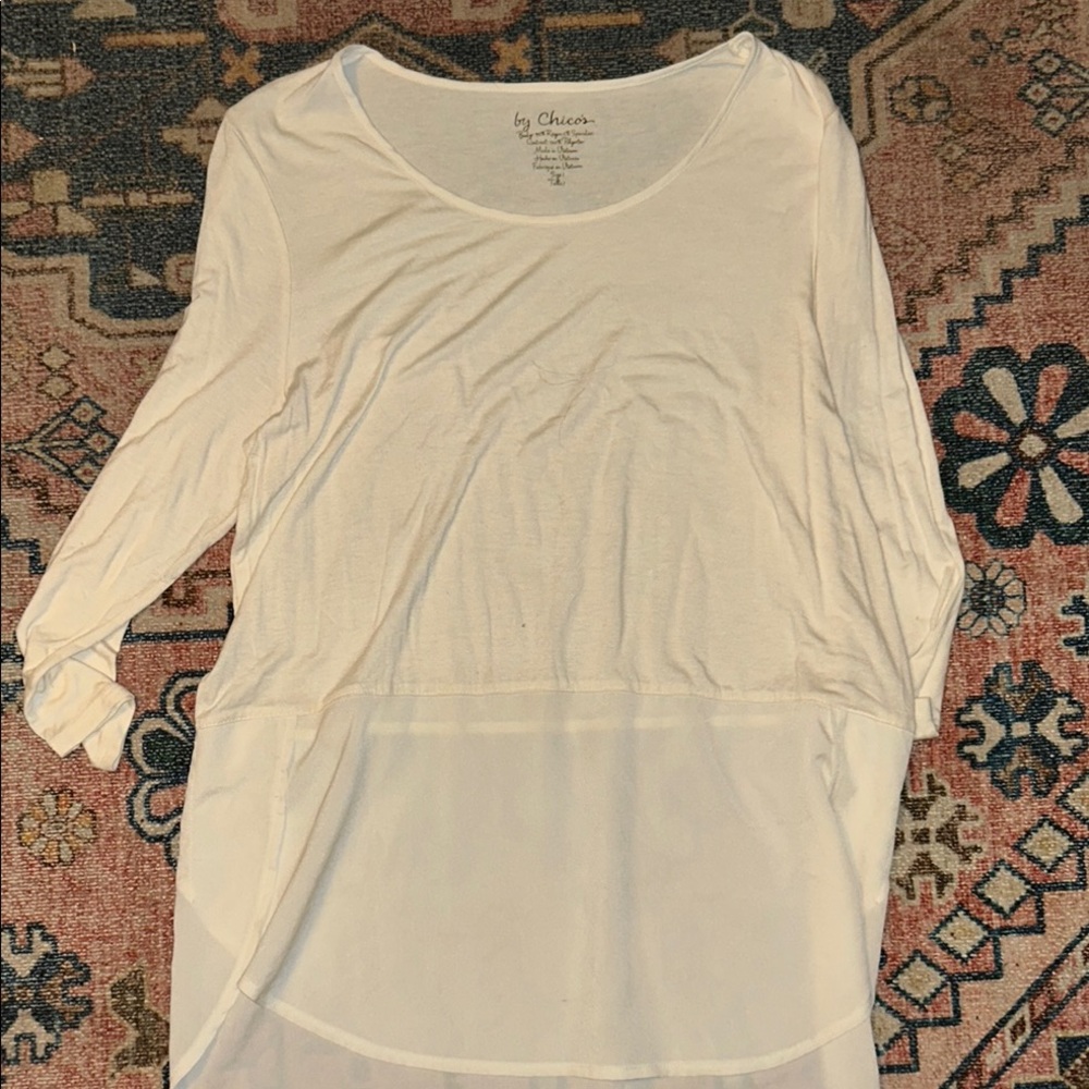Chico's Cream Asymmetrical 3/4 Sleeve Blouse